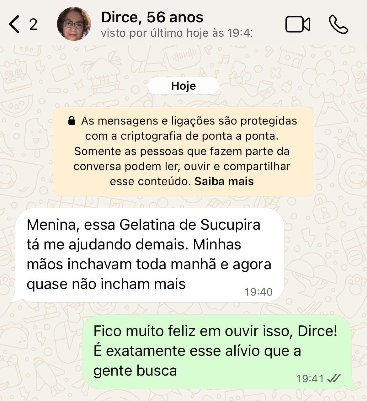 Depoimento de cliente no WhatsApp