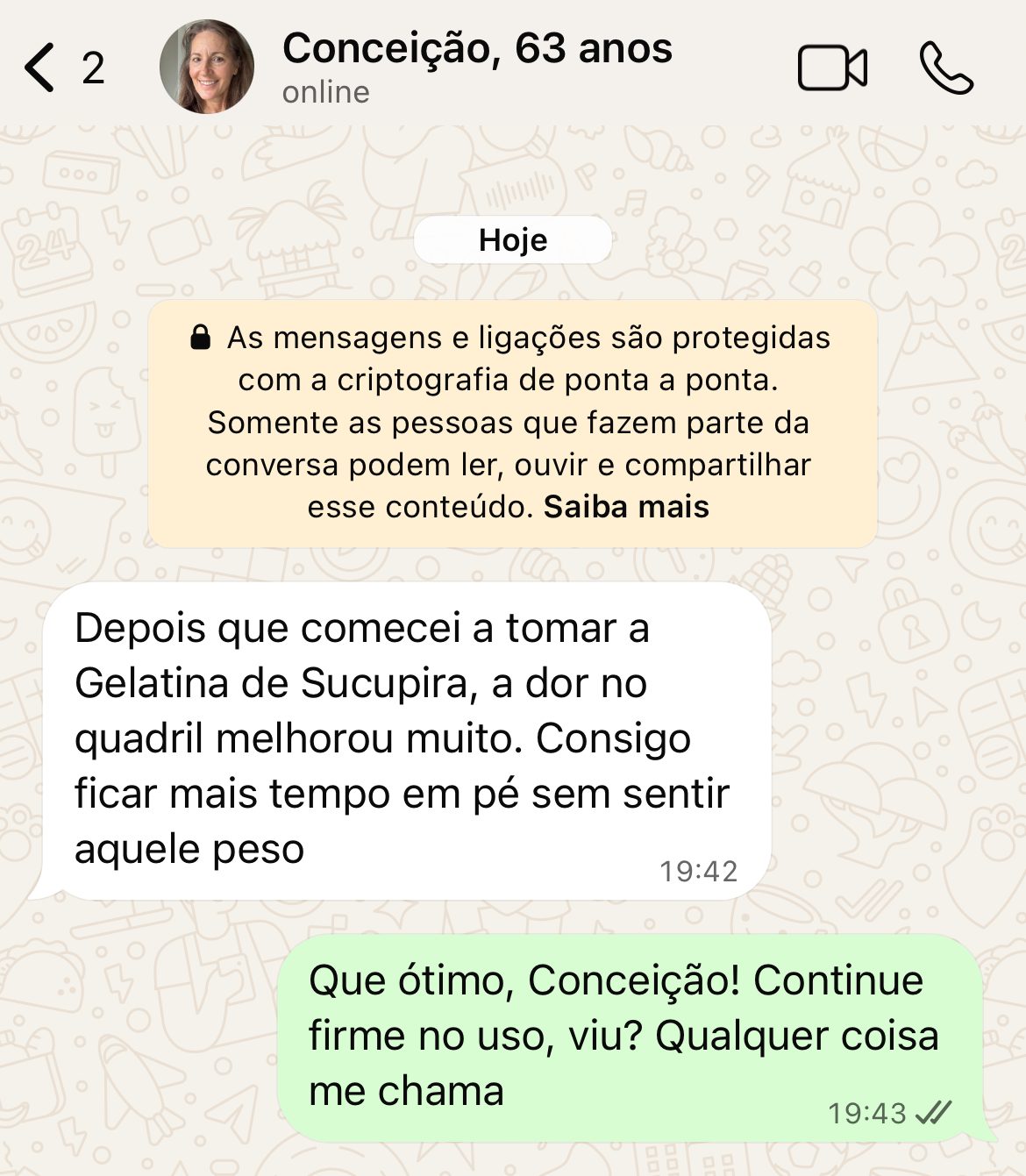 Depoimento de cliente no WhatsApp