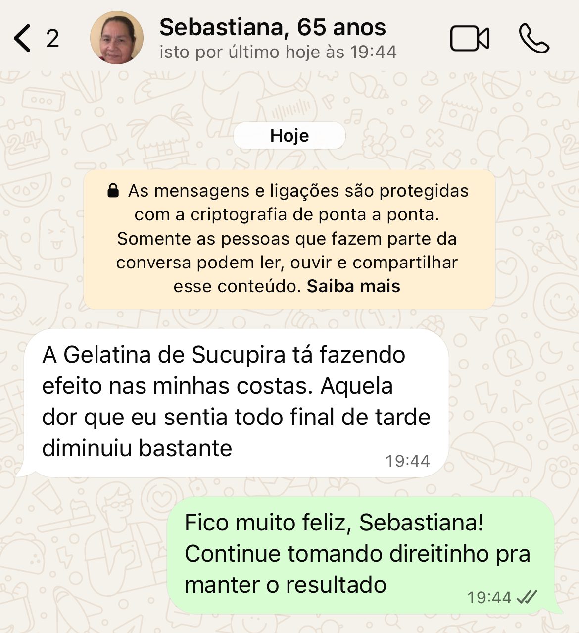 Depoimento de cliente no WhatsApp